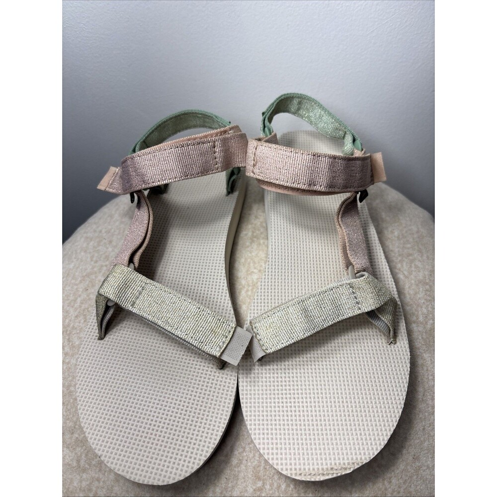 Teva Womens Original Universal Strappy Metallic Pink Pearl Silver Sandals Sz 9